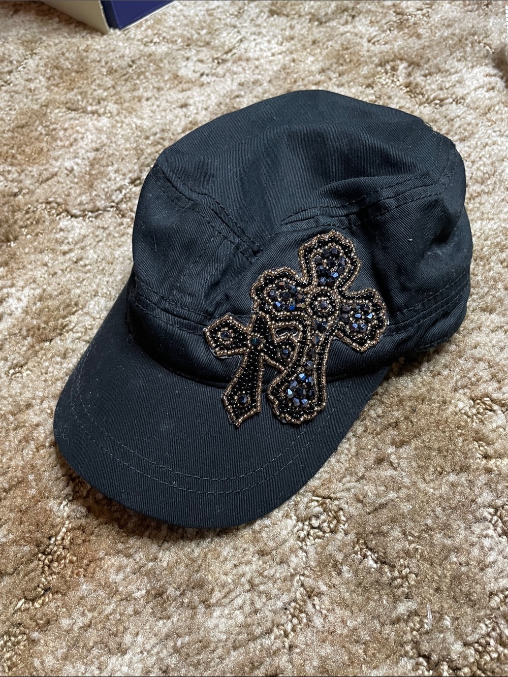 Y2K Rhinestone‎ Cross Black Cap One Size Adults